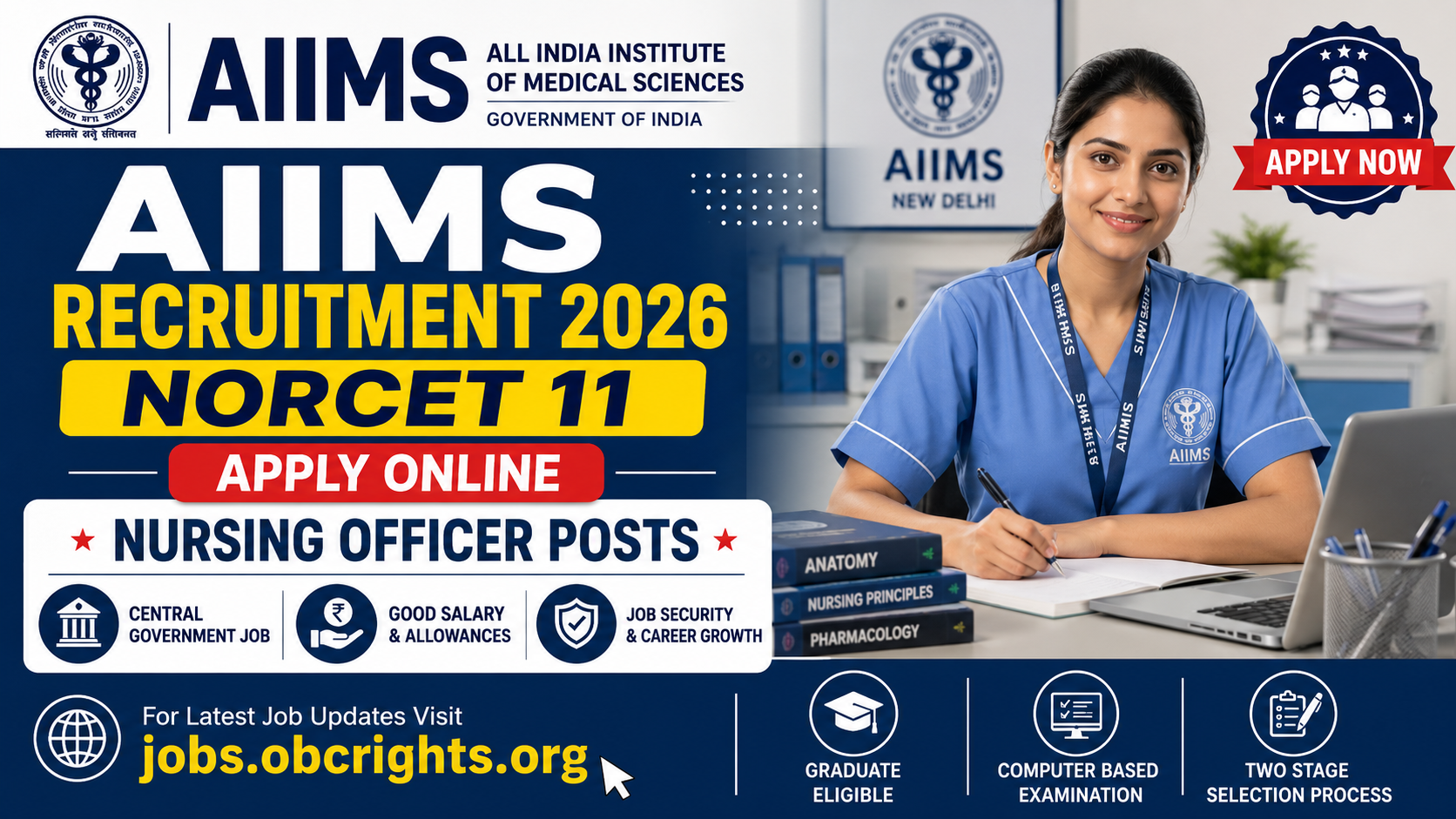 AIIMS NORCET 11 Recruitment 2026 Nursing Officer Posts – Apply Online