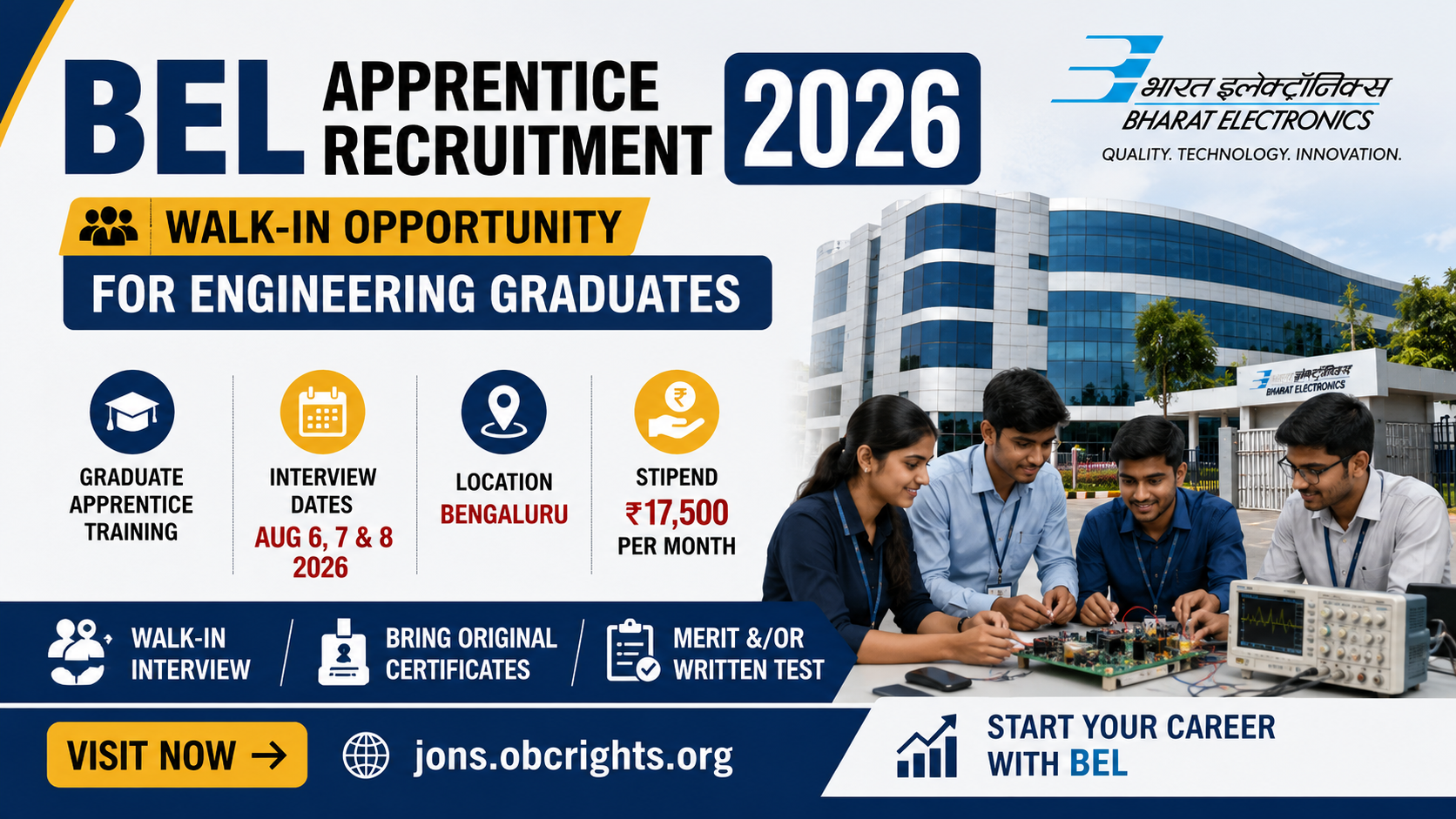 BEL Apprentice Recruitment – Walk-in for Engineering Graduates