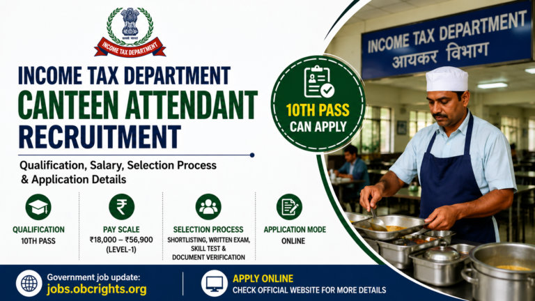 Income Tax Department Canteen Attendant Recruitment – Qualification, Salary, Selection Process & Application Details