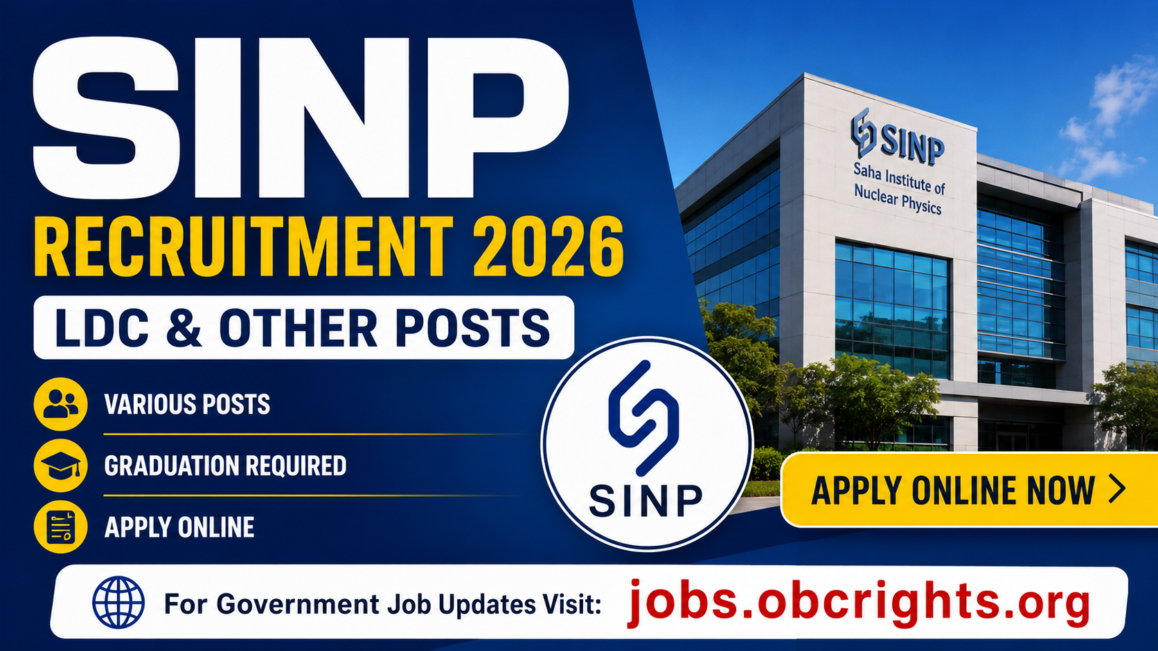 SINP Recruitment 2026 – LDC & Other Posts Apply Online Now