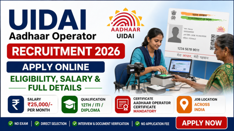 UIDAI Aadhaar Operator Recruitment 2026 Apply Online, Eligibility, Salary & Full Details