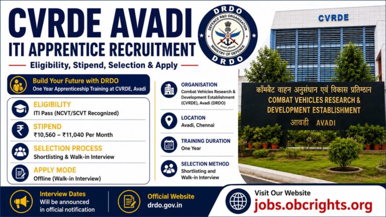 CVRDE Avadi ITI Apprentice Recruitment 2026 Eligibility, Stipend, Selection & Apply